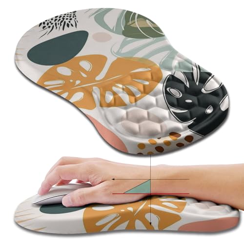 Hokafenle Ergonomic Mouse Pad Wrist Support, Wrist Rest Mousepad for Carpal Tunnel Pain Relief with Integrated Memory Foam Slope Massage Bulge (11.8x7.9 inch,Abstract Leaves - color: KM31-Abstract Leaves