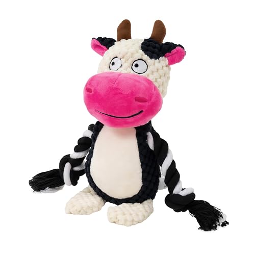Interactive Puppy Toy, Plush Squeaky Dog Toy with Crinkle Paper Rope (White & Pink) - color: White & Pink