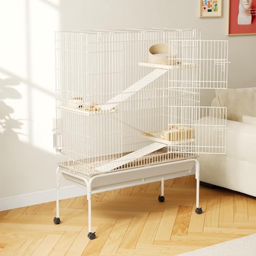 4-Tier Guinea Pig Cage, 55" H Large Nation Cage with Water Bottle, Bowl, Deep Tray, Metal Small Animal Cages On Wheels for Chinchillas, Guinea Pigs, Rabbit, Rat, Sugar Glider - size: 55" H