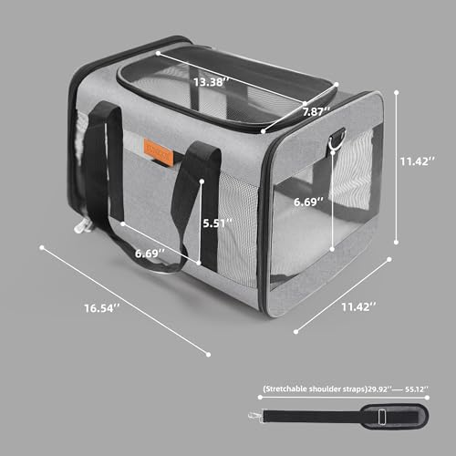 YUNIQUE Soft-Sided Cat & Dog Carrier for Pets Up to 15 Lbs, Airline Approved Collapsible Travel Puppy Carrier with Lightweight Fabric Design (Grey) - color: grey