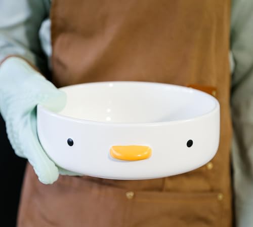 PURROOM Cute Duck 8.6'' Fruit Bowl, Handmade Glaze Large Ceramic Salad Plate, Flat Bottomed Bowl, Home Family, Friend. - size: 8.6'' Fruit Bowl