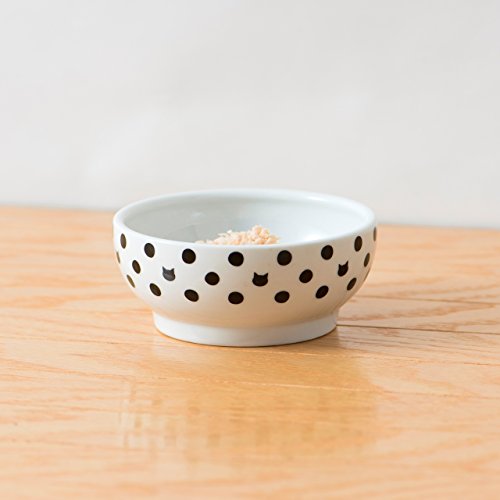 Necoichi Shallow Wide Ceramic Cat Food & Water Bowl (Dots Style, Basic Flat) - color: Dots