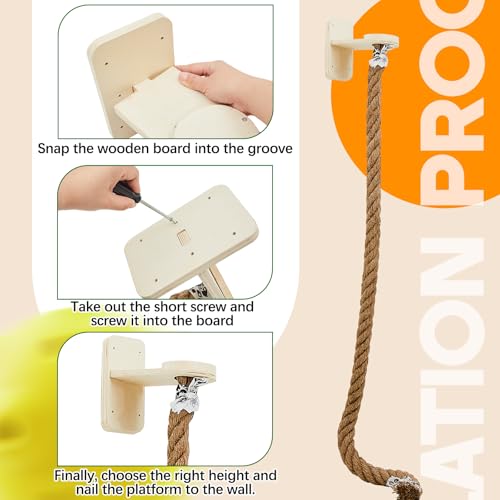 Weysat 2" x 4.92 ft Cat Climbing Rope with 2 Jumping Platform Wall Mounted Thick Jute Cat Scratching Post Furniture Wall Climbing System for Kittens & Large Cats(Wood,Regular) - color: Wood, style: Classic