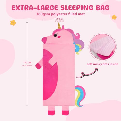 Kids Sleeping Bag Soft Plush Toddler Nap Mat with Pillow for Boys Girls Large 67 * 27.5 Inch Sleeping Mat for Daycare Preschool Kindergarten - color: Unicorn