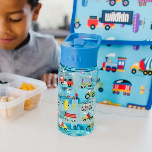 Wildkin 16 oz Tritan Water Bottle with Straw Lid, Trains, Planes & Trucks | Lightweight Tritan, dishwasher safe, straw lid helps prevent leaks when closed, easy for little hands, ages 3+ - color: Trains, Planes & Trucks, size: 16 Ounces