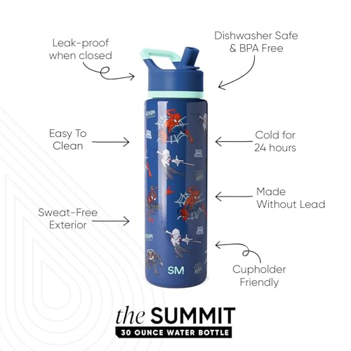 Simple Modern Marvel Spider-Man Water Bottle with Straw | 30oz | Summit Stainless Steel Water Bottles, Insulated Metal Cup | Leak Proof for School, Gym, Travel, Sports | Spiderman Mashup - color: Marvel: Spiderman Mashup, style: 30oz Water Bottle