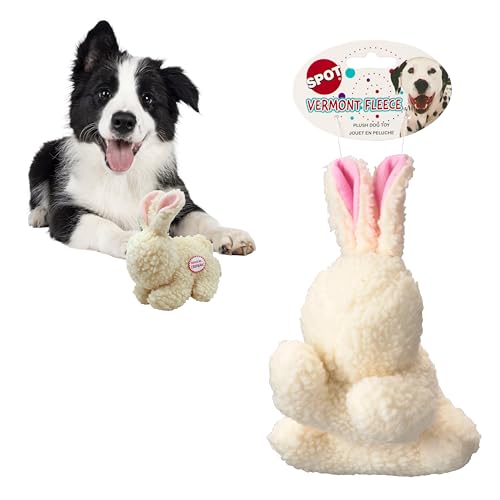 SPOT 6in Vermont Style Fleece Rabbit Dog Toy – Soft Comfort Plushie for Small Dogs & Puppies – Built-in Squeaker – Safe for Light Chewers – No Plastic Parts – Calming & Cuddly Pet Toy - size: 6 inch (Pack of 1), style: Rabbit
