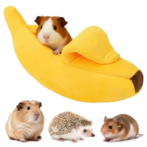 Midollarle Guinea Pig Bed, Plush Banana Snuggle Sack Hideout, Yellow S | 13.7 x 5.1 x 4.7 in S Size, Banana Cave, Peel-Open Design, PP Cotton Plush, Machine Washable, Ferrets and Hedgehogs
