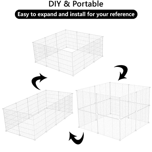 C&AHOME Pet Playpen, Small Animals Supplies, 16 Panels, 12" × 15", White | Exercise Playpens Cage, C Grids Portable Yard Fence Indoor, Guinea Pigs, Puppy Pet Products, DIY Metal - color: White, style: 16 Panels