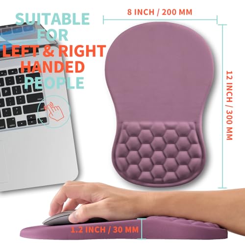 Ergonomic Mouse Pad Wrist Support with Memory Foam Massage Bulge, Carpal Tunnel Pain Relief Mousepad Wrist Rest for Mouse(12x8 inch, Dark Pink) - color: Kg020-dark Pink