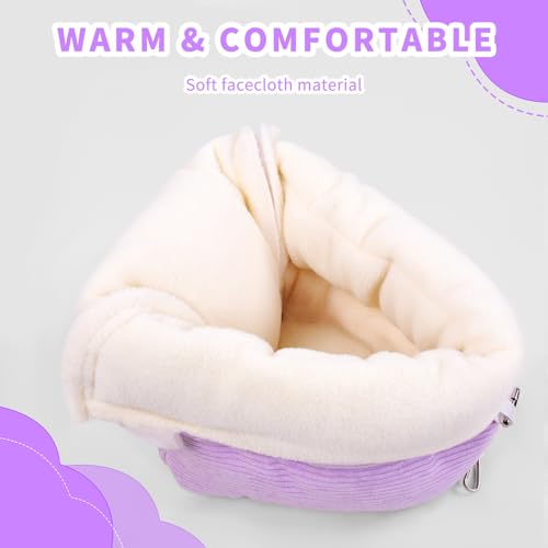 Bird Bed for Cage Winter Warm Bird Bed with Soft Plush Hanging Hammock & Hut Tent, Hideaway Sleeping Nest for Budgies, Parakeets, Cockatiels (Purple, M) - color: Purple, size: M