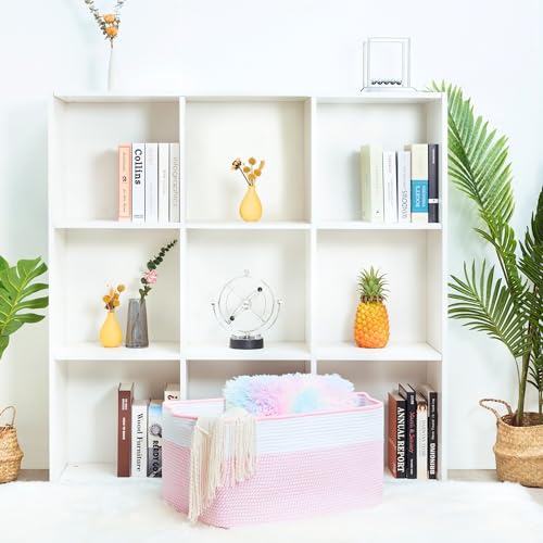22in Extra Large Blanket Basket Holder Living Room, Rectangle Rope Woven Storage Basket with Handles for Laundry, Pool Towels, and Shoes, Dog Toy Organizer Bin Box, Light Pink - color: Light Pink