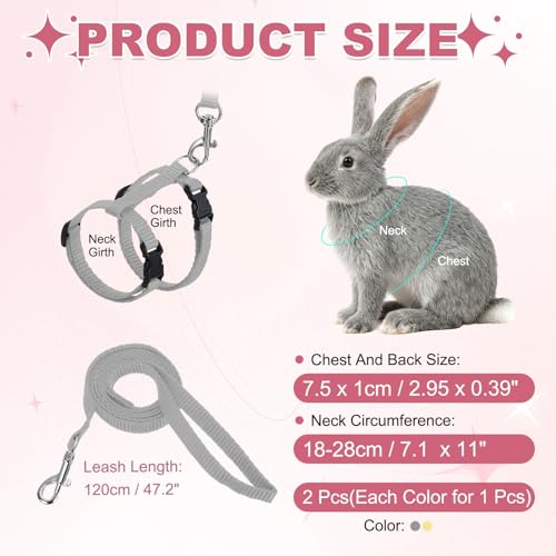 Rabbit Harness and Leash, Escape Proof Bunny Cat Leash Small Animal Harness Soft Adjustable Buckle(2Pcs, Beige/Gray) for Bunny Kitten Cats Puppies Walking Hiking Training - color: Beige/Gray
