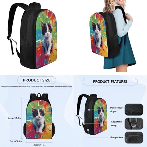 Girls Bookbag with Lunch Box Artist Cat School Bags for Girls 2Nd Grade Large Water Bottle Sleeve and Pencil Case 4 in 1 Compartment Primary Secondary Bag for Students/Child - color: Artist Cat