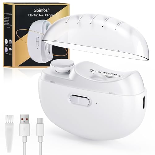 Electric Nail Clipper, 3-in-1 Dual-Speed Automatic Nail File, Toenail Trimmer with LED Light, Polishing and Dust Collection Functions, Suitable for Baby, Children, Adults, and Seniors (White)