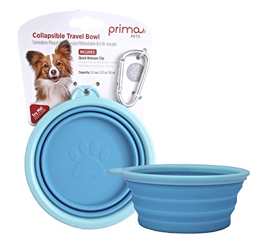 Prima Pet Expandable/ Collapsible Silicone Food & Water Travel Bowl with Clip for Small & Medium Dog and Cat, Size: 1.5 Cups (5.1 Inch Diameter Bowl) (AQUA) - color: AQUA, size: SMALL (1.5 CUPS)