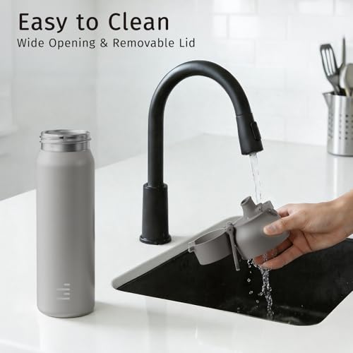 24oz 316L Stainless Steel Insulated Water Bottle | Smooth-flow oval spout, One-hand flip lid, Easy carry handle, Easy to clean, Sweat-proof exterior, Grey - color: Gray