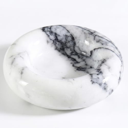 Small Marble Tray, Natural Stone Jewelry Dish & Trinket Dish, 4.3 Inch Round Marble Ring Dish for Keys, Bathroom Vanity, Nightstand, Entryway, Gray White - color: Gray White