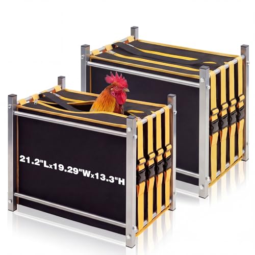 Gilprop 2 Set 2 Compartment Chicken Carrier with Metal Frame, Foldable Rooster Transport Cage, Breathable Canvas Poultry Travel Crate with Handle, Portable Chicken Coop for Farm, Show, Outdoor Use
