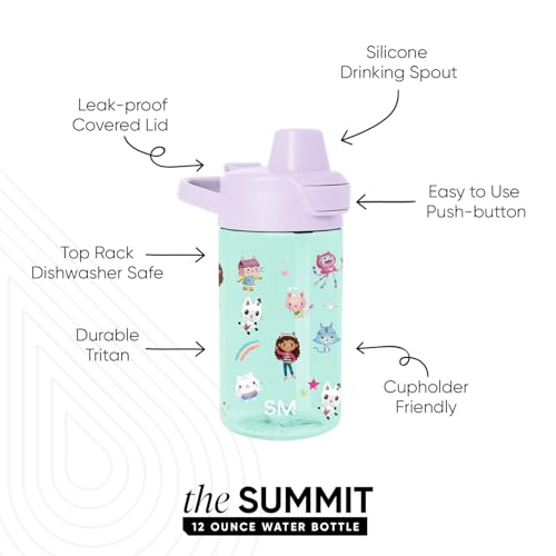 Simple Modern Gabby's Dollhouse Kids Tritan Plastic Summit Water Bottle | 12 oz BPA-Free Cup with Covered Leak Proof Straw Lid for Girls, Toddlers | Gabby's Friends - color: Gabby's Dollhouse: Gabby's Friends, style: Covered Lid | 12oz