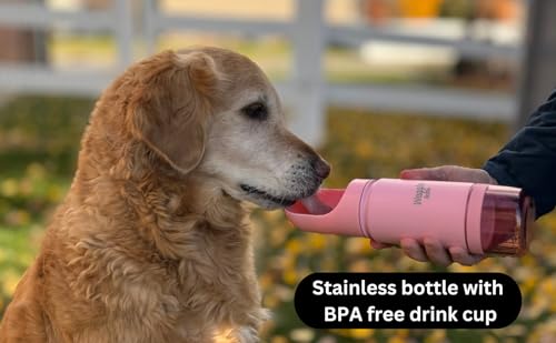 Stainless Steel Dog Travel Water Bottle, Vacuum Insulated Portable Dog Water Dispenser, Drink Cup and Snack Container On The Go, Outdoor Walking, Hiking, Travel (Red, 22oz) - color: Red