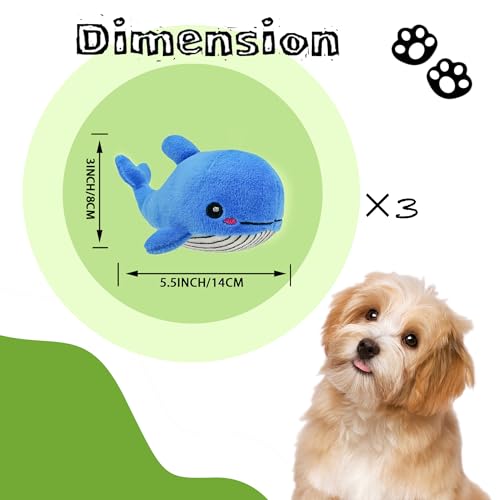 Dog Hide and Seek Toys Puppy Chew Squeaky Toys Plush Mushroom&Bamboo&Shell Hideout Stuffing with Squeakers Animals (3Pcs Squeaky Whale Blue) - color: 3Pcs Squeaky Whale Blue