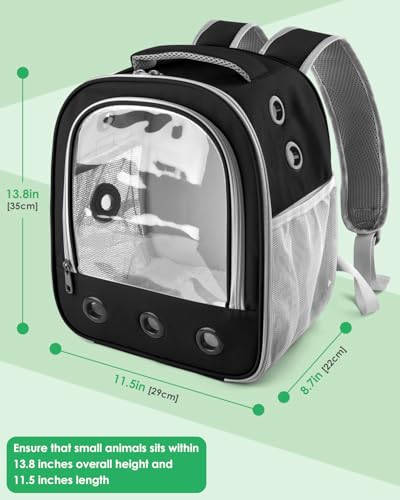 DBNESS Guinea Pig Carrier Backpack, Portable Rabbit Travel Carring Bag for Pet Bunny Chinchilla Bearded Dragon Hamster Parrot Outgoing Pouch Case with Water Bottle Holder & Detachable Pad (Black) - color: Black