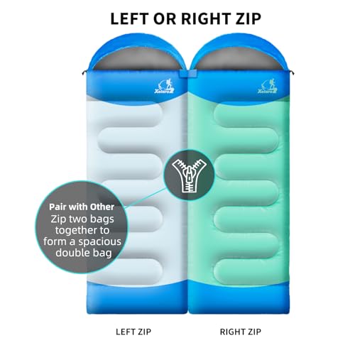 Sleeping Bags for Adults Kids - 3 Season Cold&Warm Weather Waterproof Camping Sleeping Bag - Lightweight Sleeping Bags for Camping Hiking Outdoor Travel - color: Sky Blue&Slate