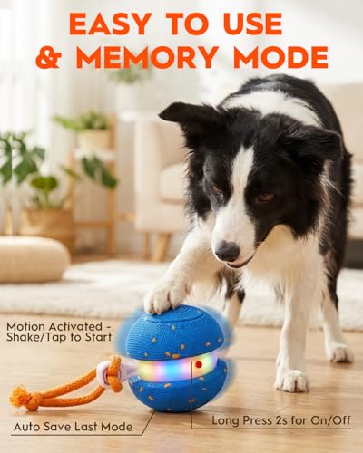Xeuch Interactive Dog Toys, Automatic Irregular Moving and Rolling Dog Ball | 2 Speed Modes, E-TPU Material, Motion Activated Pet Toys with Rope for Dogs Puppies, Dog Stimulation Toy Blue