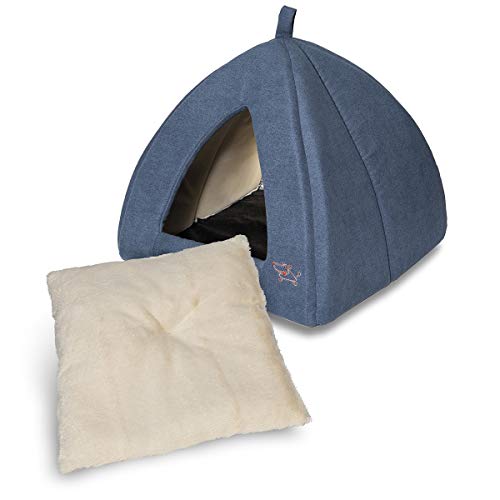 Best Pet Supplies Cat Bed for Indoor Cat, Domed Tent House with Removable Pillow, Covered Cat Cave for Small Dog, Puppies and All Breeds of Cats - Navy, 19 x 19 x H:19" - color: Navy, size: 19" x 19" x H:19"