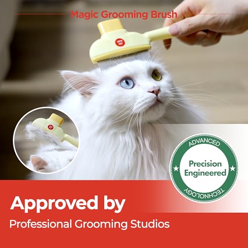 JAYU PET Magic Grooming Brush – Cat Brush for Shedding, Dual-Length Stainless Steel Bristles, One-Click Self-Cleaning, Vertical Deshedding Comb, Professional Pet Grooming Tool
