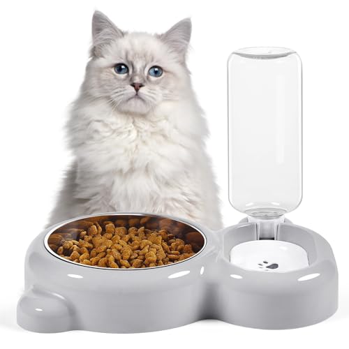 Dog Bowls, Cat Food and Water Bowl Set with Water Dispenser and Stainless Steel Bowl for Cats and Small Dogs - Grey - color: Grey