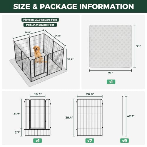 FXW Rollick Unleashed Dog Playpen for Indoor, Yard, RV Camping, 40 inch 8 Panels Dog Pen with Washable Pee Pad for Medium and Large Dogs, Black│Patented | Heavy-Duty & Easy setup Play Area, Super Absorbent Pad for Easy Cleanup, For Medium & Large Dogs, Pa
