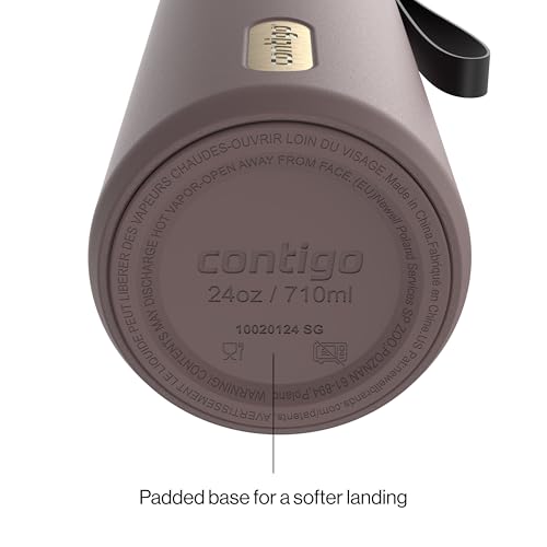 Contigo AutoSeal 24 oz Stainless Steel Vacuum-Insulated Water Bottle with Leakproof Push-Button Spout & Lock, Carry Strap, BPA-Free & Lead-Free, Dishwasher Safe - color: Terra Champagne, size: 24 Ounces