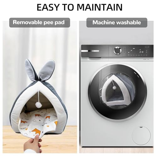 Guinea Pig Bed,Fleece Bunny Hideout House,Warm Rabbit Sleeping Bed with Pee Pad,Winter Large Hiding Hut for Hamster Ferret Rat Chinchilla Hedgehogs,Grey - color: Grey