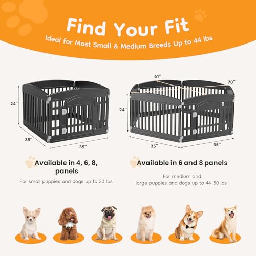 NEWBULIG 24 Inch 4 Panels Dog Playpen, Plastic Pet Play Pen Fence | Portable, Secure Locking Door, Indoor Outdoor Yard RV Camping, Small Medium Dogs, Black - color: Black, size: 4 Panels/24IN