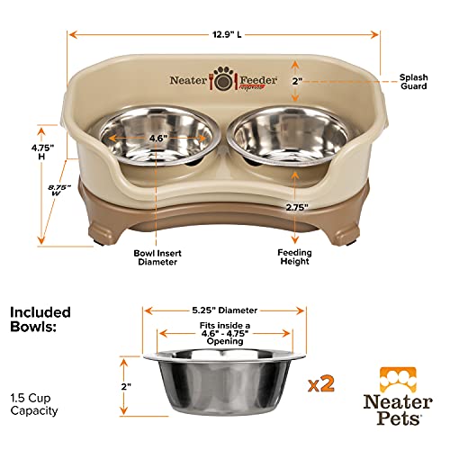 Neater Feeder Express Mess Proof Dog Bowls Elevated for Small Breeds under 15 Lb, Made in USA, No Spill Raised Dog Food Bowl Stand, Stainless Steel Food and Water Bowl Set, Feeding Station, Cappuccino - color: Cappuccino, size: Small w/ Standard Bowls