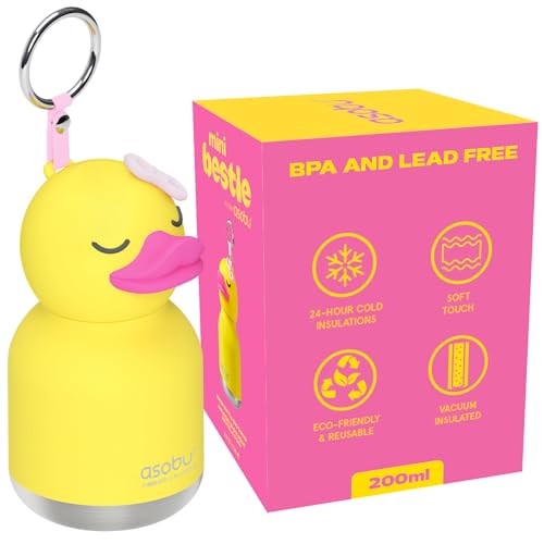 asobu Mini Bestie Water Bottle, Cute Collectible Character, Stainless Steel | 6.7 oz, Leak Proof Seal, Spill Resistant, BPA Free Materials, Dishwasher Safe, Reusable Straw Included, Great Gift Idea - color: MINI BRYN THE DUCK
