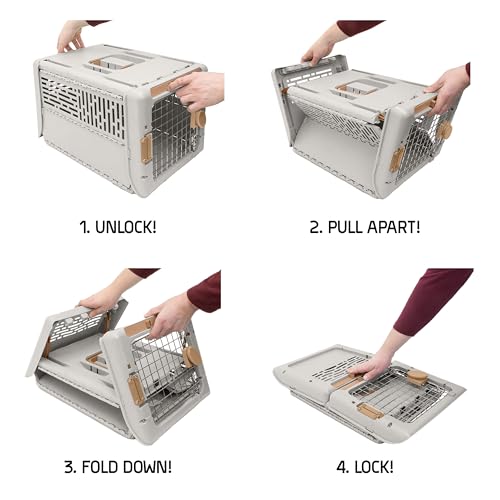 SportPet Designs Collapsible Small Pet Travel Carrier (Tan), Hard-Sided Kennel for Small Dogs, Puppies, Cats, Kittens, Animals up to 25lbs, Washable Home & Outdoor Pet Crate, 24.5"L x 16.5"W x 16"H - color: 24" Small (Tan)