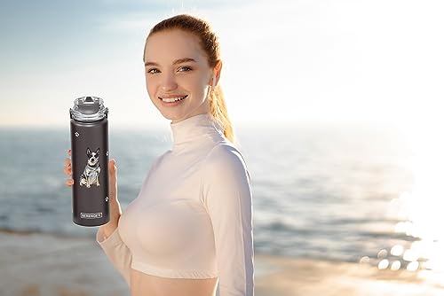 SERENGETI 24 Oz Water Bottle Stainless Steel with Spill Proof Lid - Double walled Vacuum Insulated water flask - Realistic 3D Print of your favorite dog (Australian Cattle Dog) - color: Australian Cattle Dog