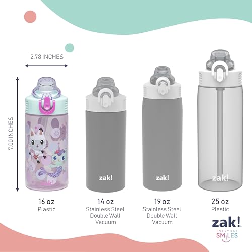 Zak Designs Gabby's Dollhouse Sage 16oz Leak-Proof Straw Kids Water Bottle | BPA Free Durable Plastic, Cupholder Friendly, Dishwasher Safe, Easy to Clean, Lid Lock, Handle, For School, Home, Travel - color: Gabby's Dollhouse (The Gabby Cats)