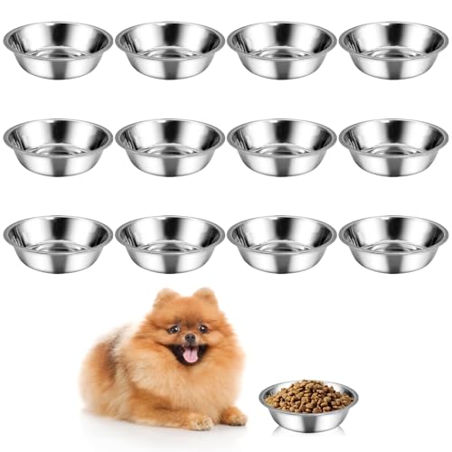 kathson 12 PCS Small Stainless Steel Dog Bowls, Replacement Metal Puppy Food Water Bowl Set Suit for Indoor Outdoor, Pet Feeding Dish for Small Animals Kitten, Dishwasher Safe (4.3 in) - size: 4.3 in dia.