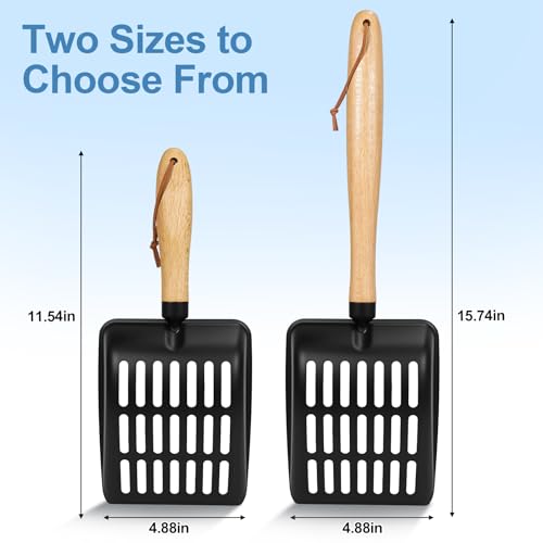 Cat Litter Scoop, Metal Litter Scoop, Short | Heavy Duty Metal Cat Scooper for Litter Box, Black Sifter Scoop for Pellets, Wooden Handle Scoop with Hole, Kitty Necessity - size: Cat Litter Scoop Short