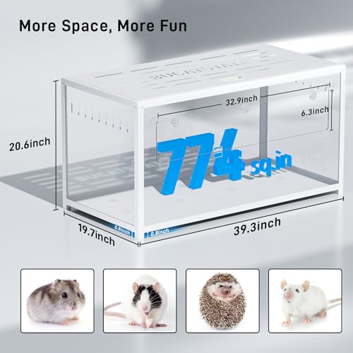 BUCATSTATE Hamster Cage 2.0, Large Hamster Enclosure (39in, White) | Stackable 5.4 ft² Large Habitats with Deep Beddiing Base, Sturdy Aluminum Frame, Front and Top Access, Easy Assemble - color: White, size: 39.3"L x 19.7"W x 20.6"H