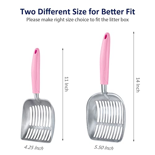 Cat Litter Scoop, Aluminum Alloy Sifter, Kitty Metal Scooper, Deep Shovel, Long Handle, Poop Sifting, Kitten Pooper Lifter, Durable, Heavy Duty, for Litter Box - color: FLAT Aluminum \ #10 Pink Handle, size: Small