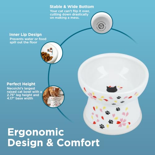 Necoichi Ceramic Elevated Cat Food Bowl (Sakura, Large Flat) - color: Sakura, size: Large