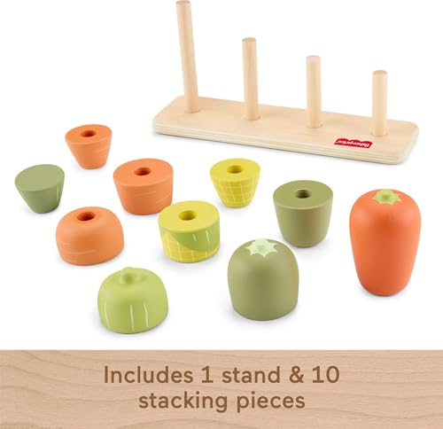 Fisher-Price Wood Toddler Toy Veggie Stacker, Tiny Garden Wooden Sorting & Stacking Activity for Preschool Kids Ages 18+ Months - style: Veggies
