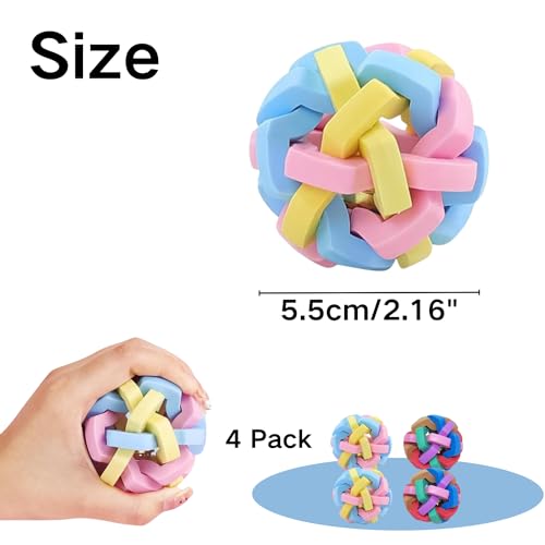 4 Pack Ferret Toys Ball Set, Rubber Scratch Chew Toys with Built-in Bell Soft Colorful Balls Grinding Wiggle Ball Interactive Sound Toy Exercise Teeth for Ferret Cat Kittens