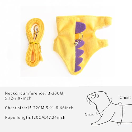 Small Animal Harness and Leash Set, Adjustable Escape Proof Ferret Harness Vest for Adult Ferret, Meerkat, King Squirrel & Fancy Rat, Soft Comfortable Pet Walking Harness with Leash - color: Yellow