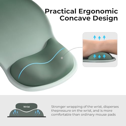 EooCoo Mouse Pad with Gel Wrist Rest, Ergonomic Mousepad Wrist Alignment | Middle Concave Design for Natural Wrist Alignment, Non-Slip Base Mousepad, Carpal Tunnel Relief, Office Desk Accessories - color: Green